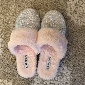 Gianni Bini Sparkling Pink and Silver Slippers